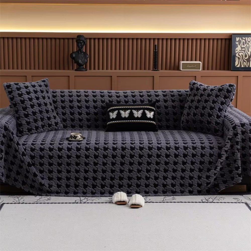 CavalliLoom: Elegant Microfiber Couch Cover with Houndstooth Design & Protective Function – for Sofa & Living Area