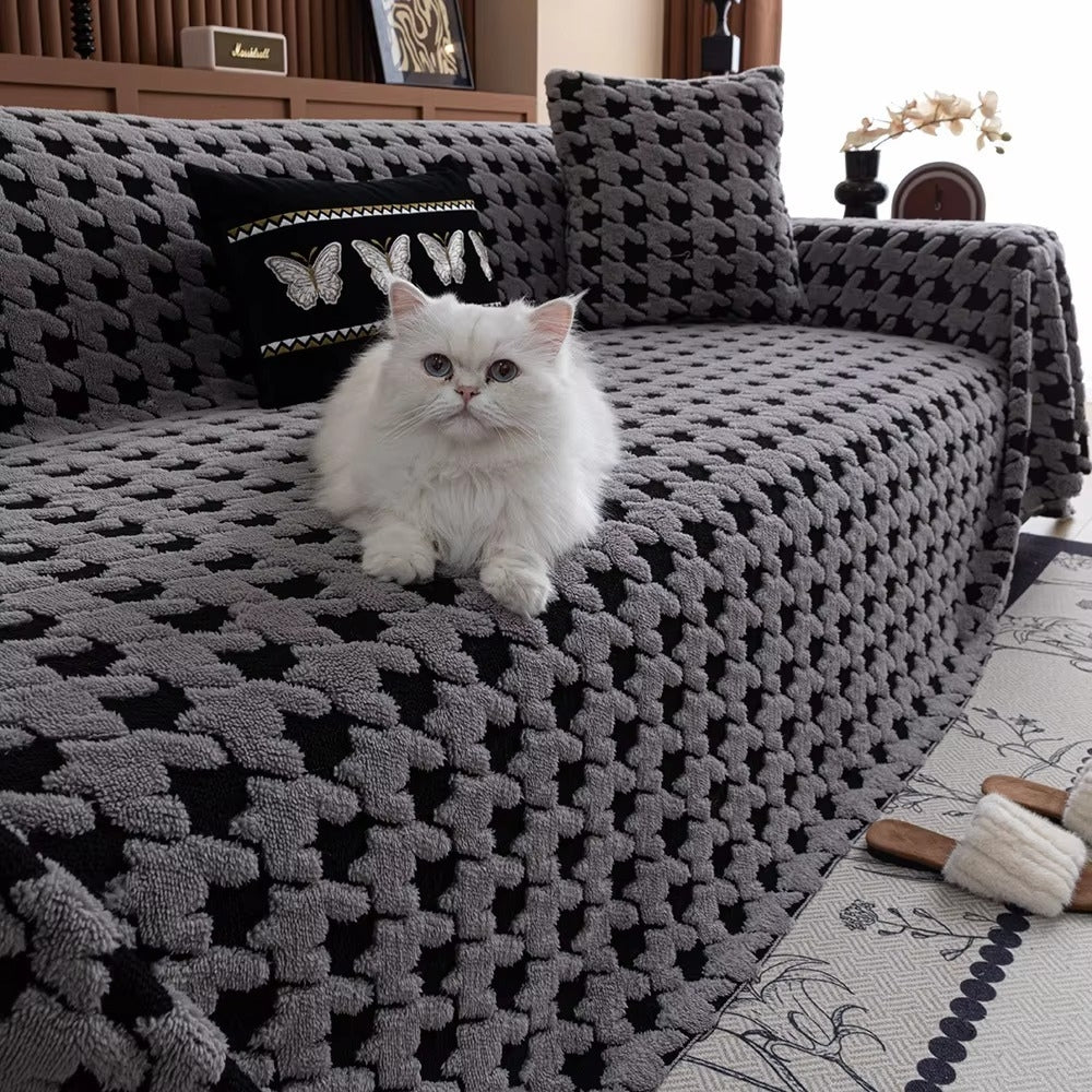 CavalliLoom: Elegant Microfiber Couch Cover with Houndstooth Design & Protective Function – for Sofa & Living Area