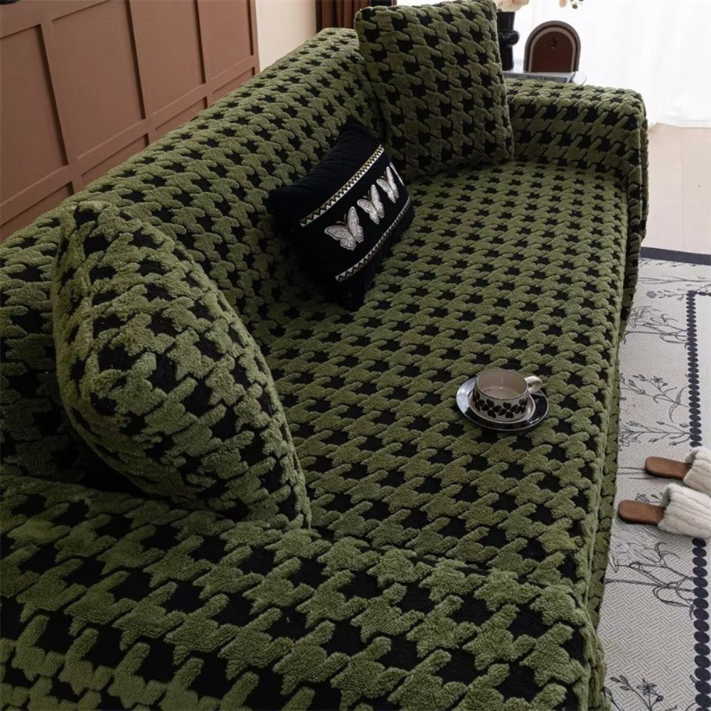 CavalliLoom: Elegant Microfiber Couch Cover with Houndstooth Design & Protective Function – for Sofa & Living Area