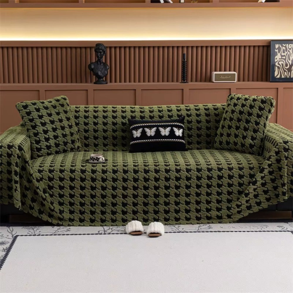 CavalliLoom: Elegant Microfiber Couch Cover with Houndstooth Design & Protective Function – for Sofa & Living Area