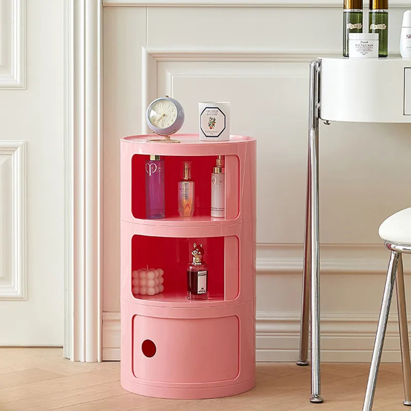 CavoModul: Round Side Table with Storage & Sliding Doors in Modern Design – for Living Room & Bedroom