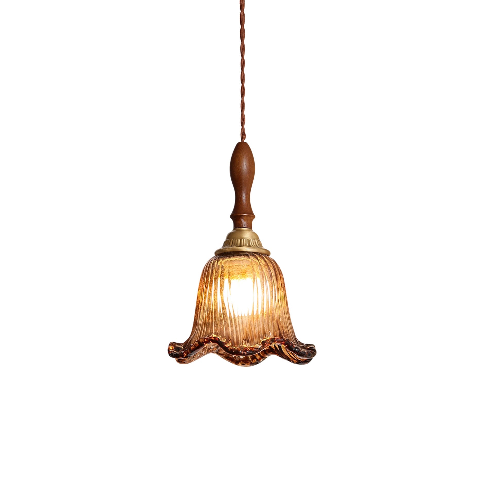 Cazel Ribbed Amber Glass Tulip Pendant Light