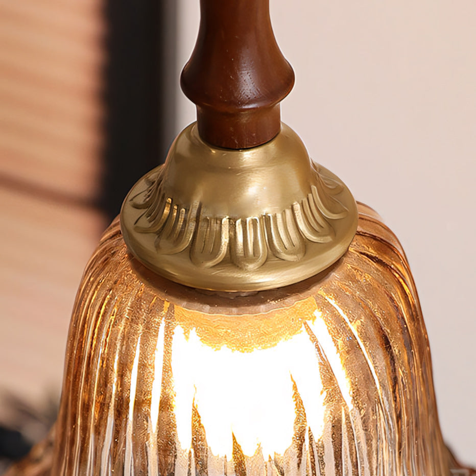 Cazel Ribbed Amber Glass Tulip Pendant Light