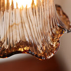 Cazel Ribbed Amber Glass Tulip Pendant Light