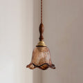 Cazel Ribbed Amber Glass Tulip Pendant Light