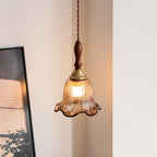 Cazel Ribbed Amber Glass Tulip Pendant Light