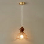 Cecelia Scalloped Amber Glass Pendant with Wood Collar