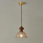 Cecelia Scalloped Amber Glass Pendant with Wood Collar