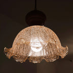 Cecelia Scalloped Amber Glass Pendant with Wood Collar