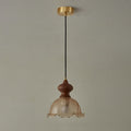 Cecelia Scalloped Amber Glass Pendant with Wood Collar