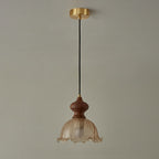 Cecelia Scalloped Amber Glass Pendant with Wood Collar