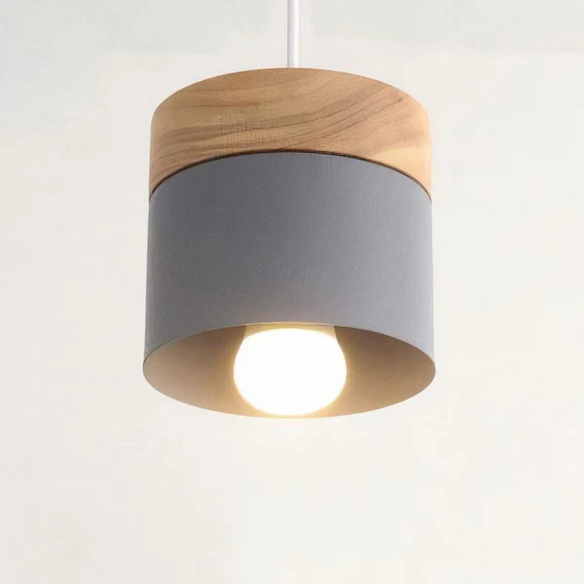 Ceiling Pendant Light Wood and Metal Adjustable Hardwired Fixture