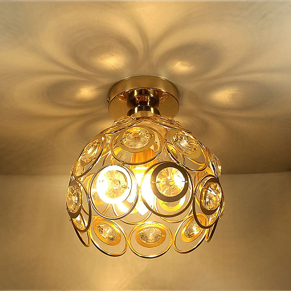 Ceiling Light Flush Mount Crystal Metal Frame LED Compatible Indoor Lighting