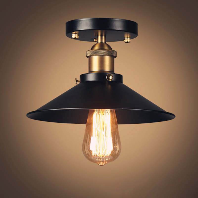 Ceiling Light Flush Mount Metal Shade LED Compatible Industrial Style