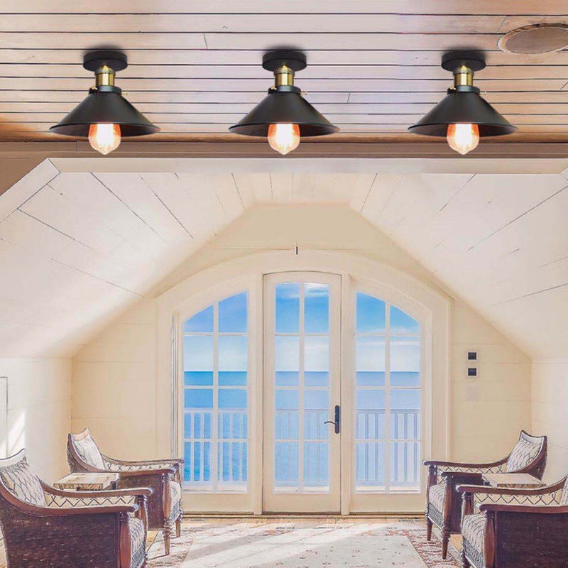 Ceiling Light Flush Mount Metal Shade LED Compatible Industrial Style