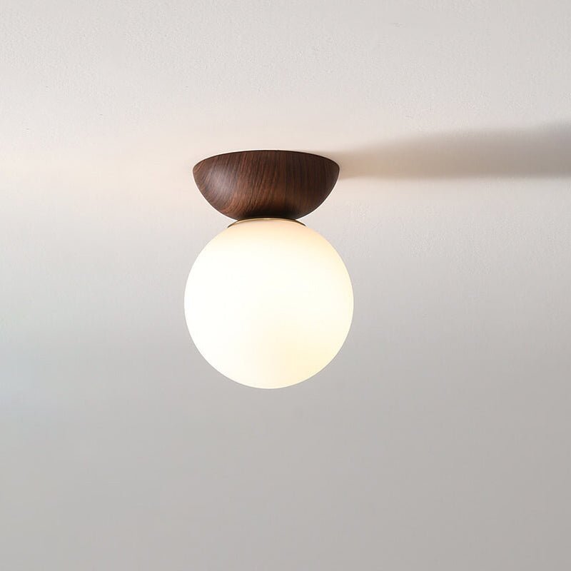 Ceiling Light Opal Glass Globe Shade Iron Flush Mount 16 x 27 cm