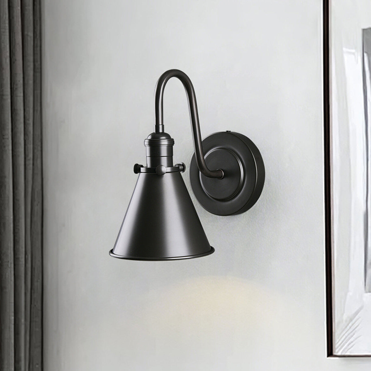 Cellmn Gooseneck Cone Wall Sconce (Brass or Black)