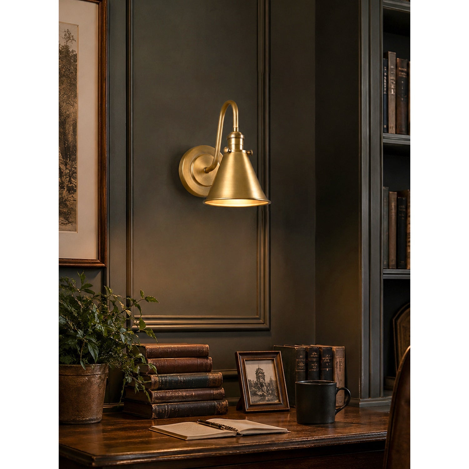 Cellmn Gooseneck Cone Wall Sconce (Brass or Black)