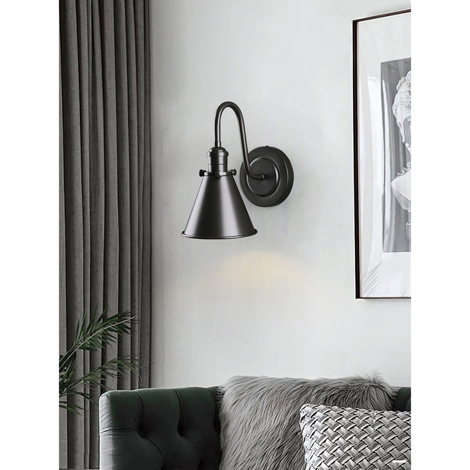 Cellmn Gooseneck Cone Wall Sconce (Brass or Black)