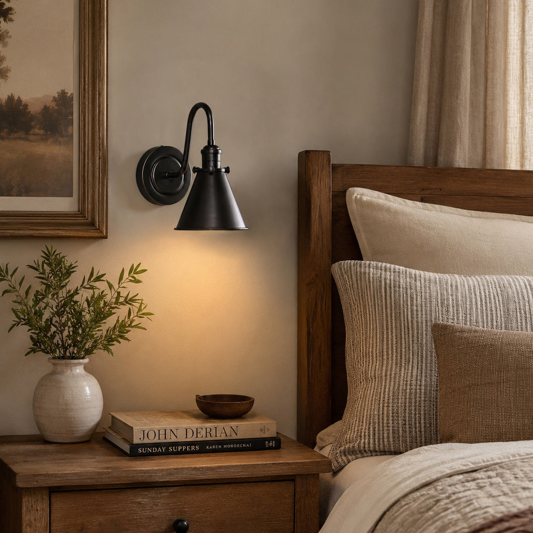 Cellmn Gooseneck Cone Wall Sconce (Brass or Black)