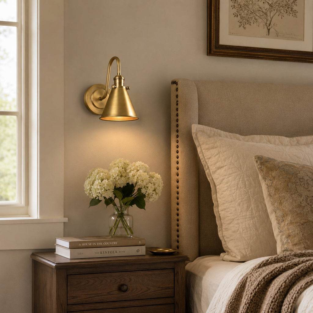 Cellmn Gooseneck Cone Wall Sconce (Brass or Black)