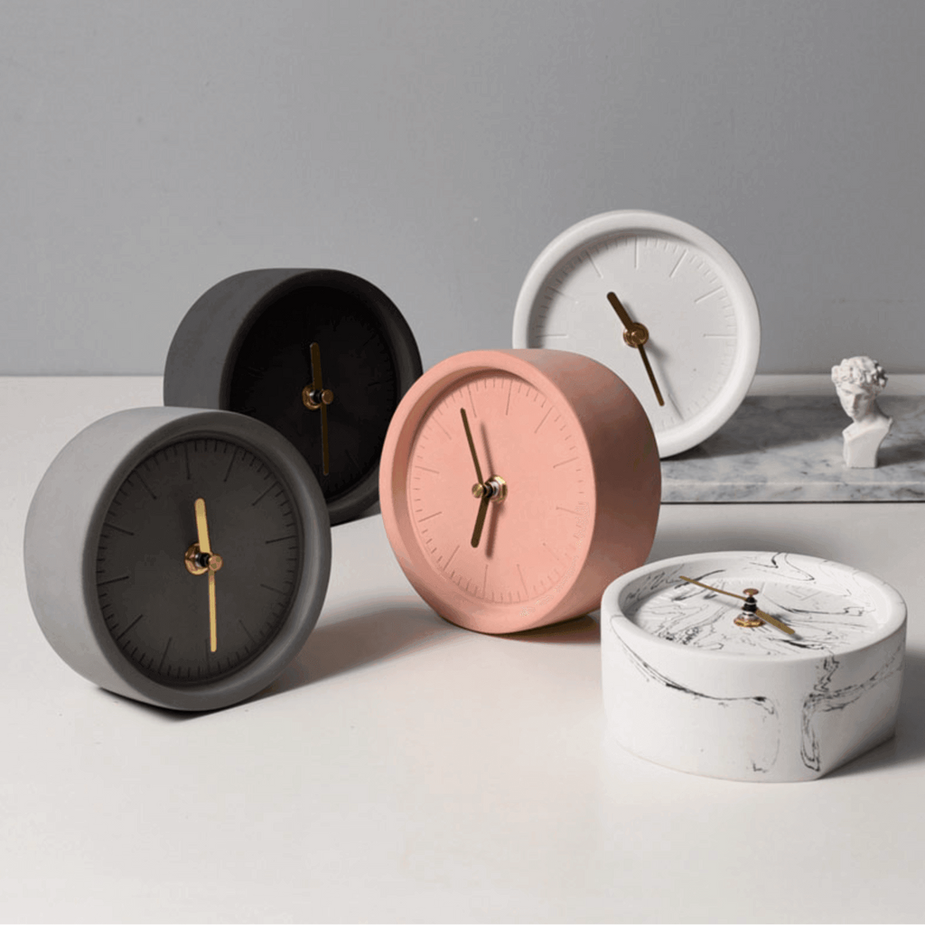 Desk Clock Concrete Round Analog Display Quartz Movement