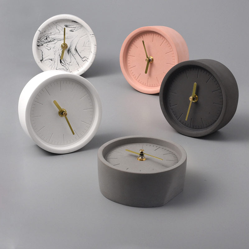 Desk Clock Concrete Round Analog Display Quartz Movement