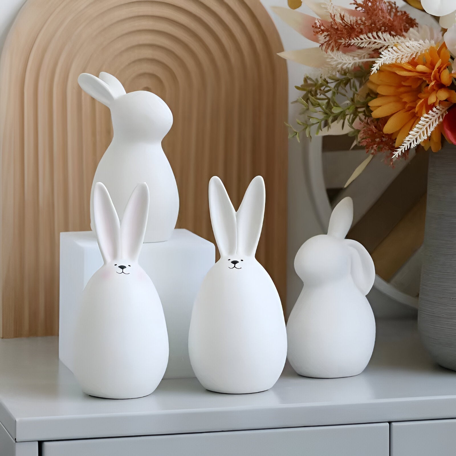 Bunny Figurine Minimalist White Decorative Accent