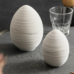 Egg-Shaped Lidded Bowl, Ceramic, Brushed Finish, Solid Color
