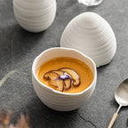 Egg-Shaped Lidded Bowl, Ceramic, Brushed Finish, Solid Color