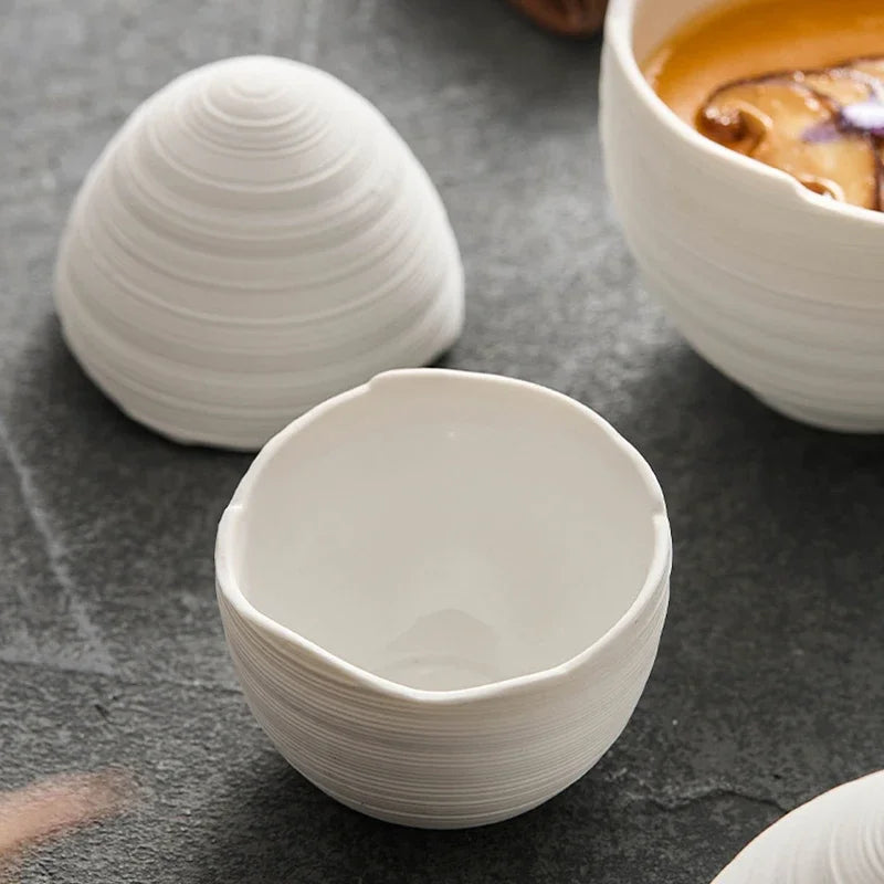 Egg-Shaped Lidded Bowl, Ceramic, Brushed Finish, Solid Color