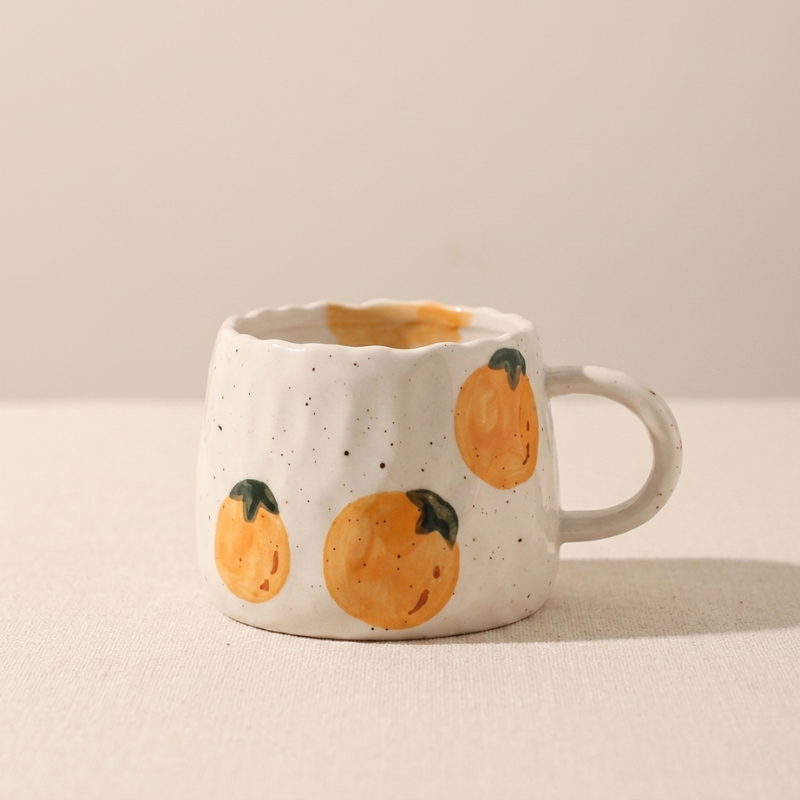 Ceramic Mug Rustic Style Fruit Pattern, Durable Drinkware
