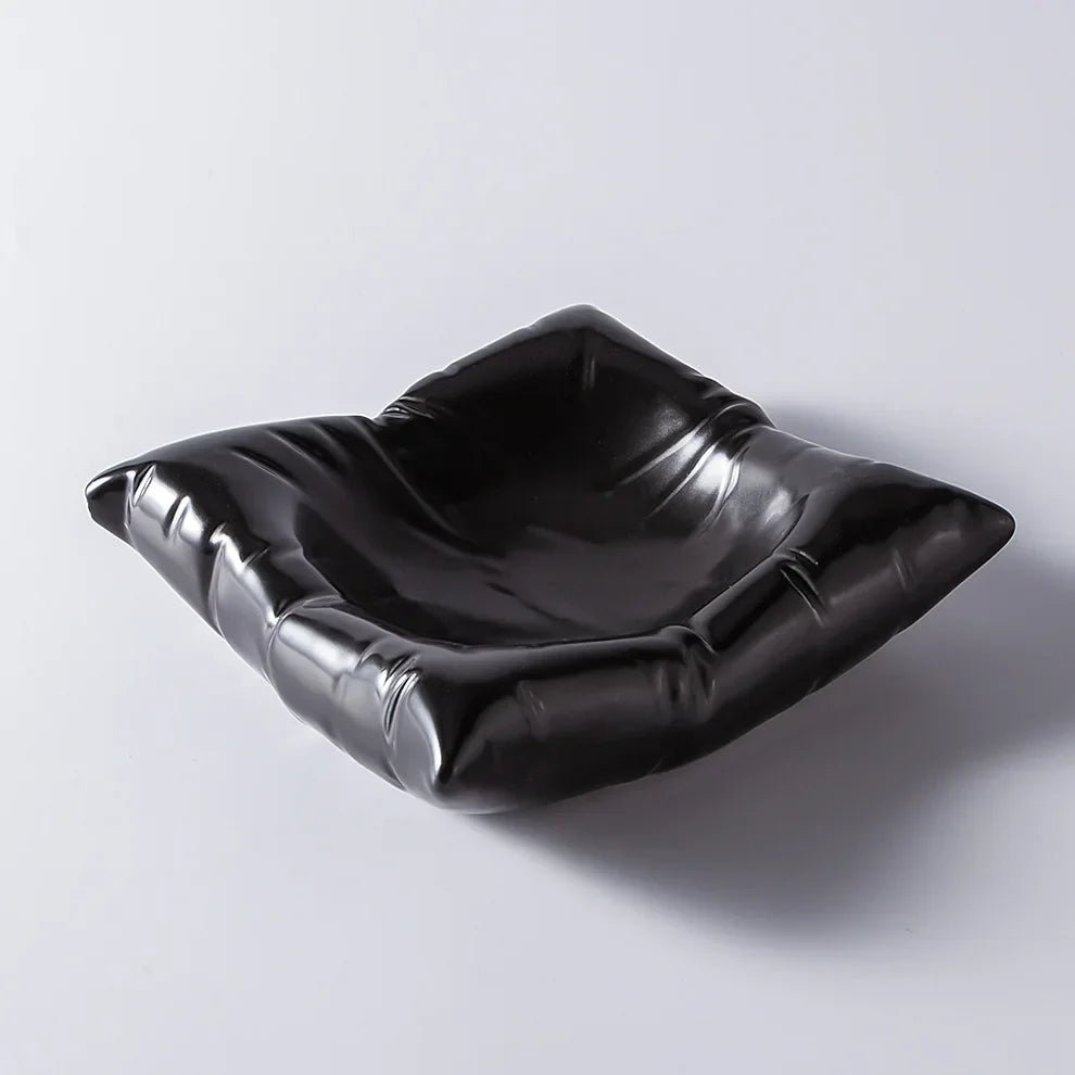 Ceramic Appetizer Plate Pillow Design Glazed Surface Black White 6 Inch 8 Inch