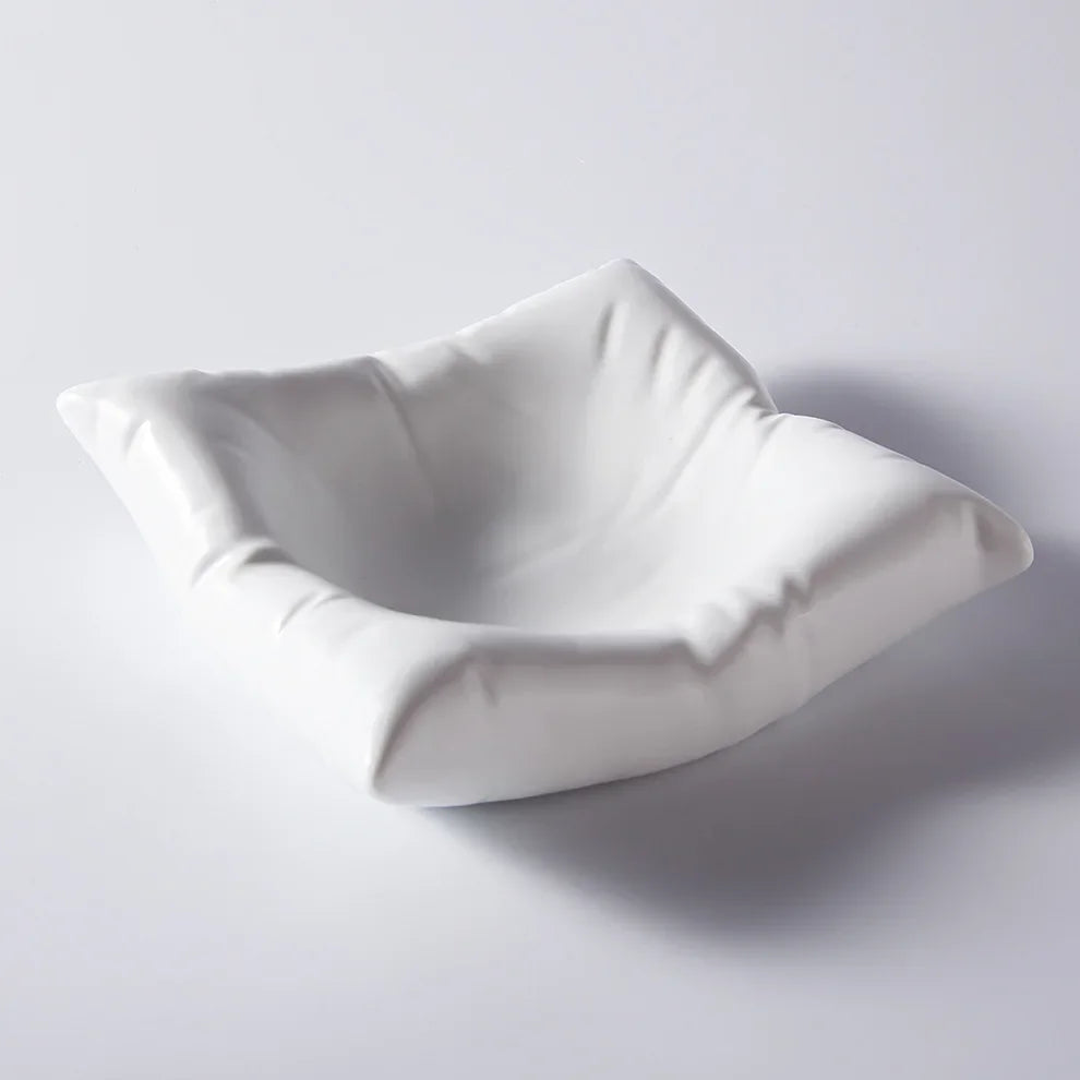 Ceramic Appetizer Plate Pillow Design Glazed Surface Black White 6 Inch 8 Inch