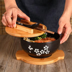 Ramen Bowl Set with Lid Tray Chopsticks and Spoon