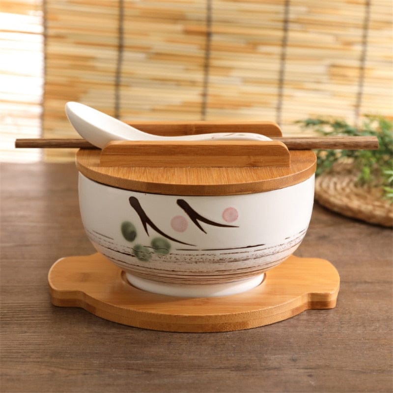Ramen Bowl Set with Lid Tray Chopsticks and Spoon