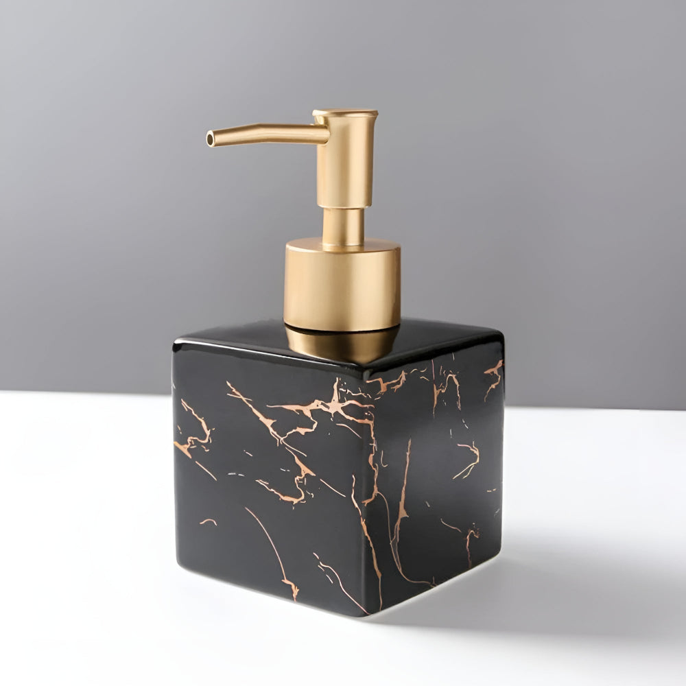 Soap Dispenser Ceramic Marble Pattern Matte Gold Pump Refillable Countertop