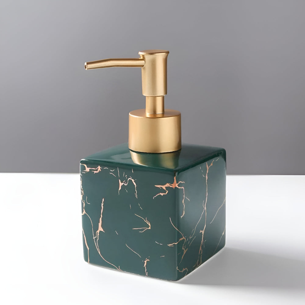 Soap Dispenser Ceramic Marble Pattern Matte Gold Pump Refillable Countertop