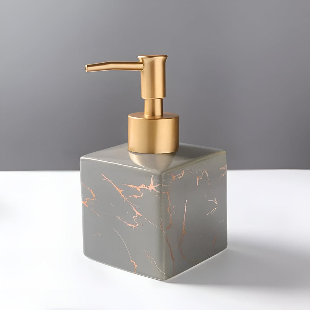 Soap Dispenser Ceramic Marble Pattern Matte Gold Pump Refillable Countertop
