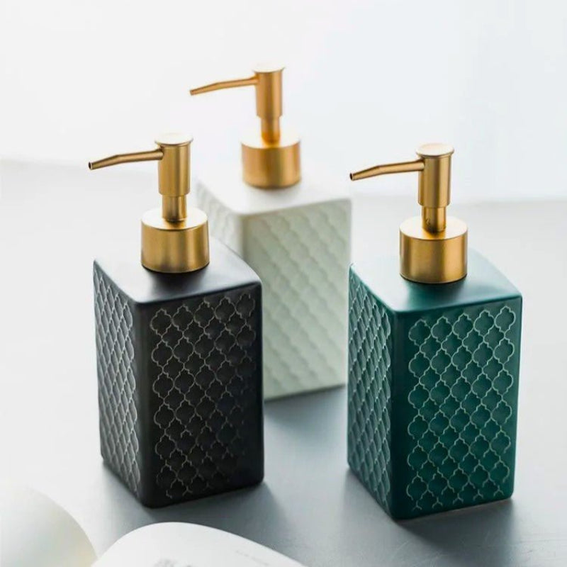 Ceramic Soap Dispenser Ceramic Plaid Design Gold Press Pump