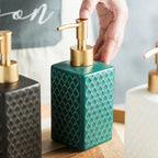 Ceramic Soap Dispenser Ceramic Plaid Design Gold Press Pump