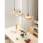 Champagne Linear 3-Light Glass Pendant with Wood-Grain Finish