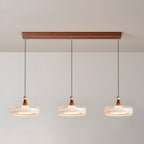 Champagne Linear 3-Light Glass Pendant with Wood-Grain Finish
