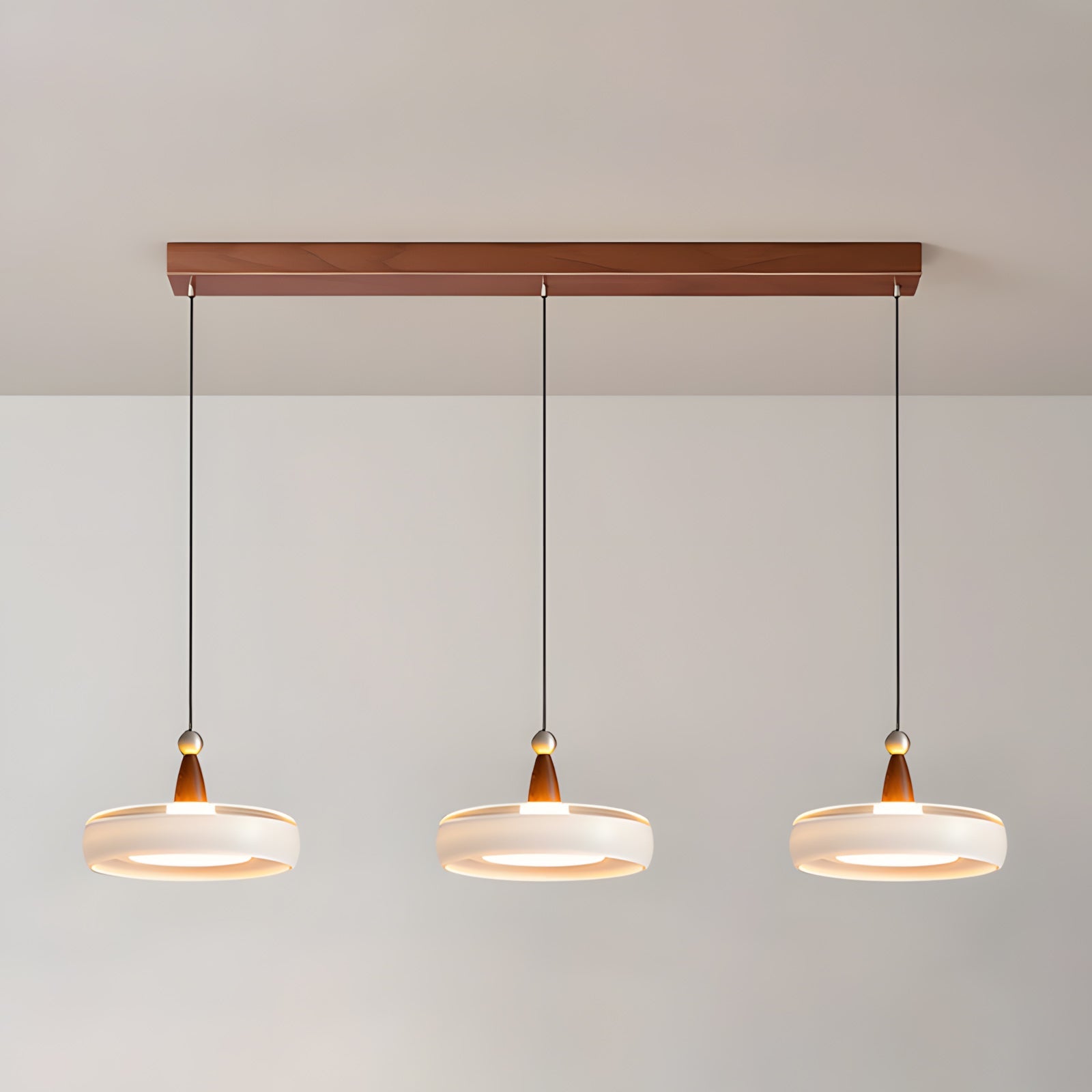 Champagne Linear 3-Light Glass Pendant with Wood-Grain Finish