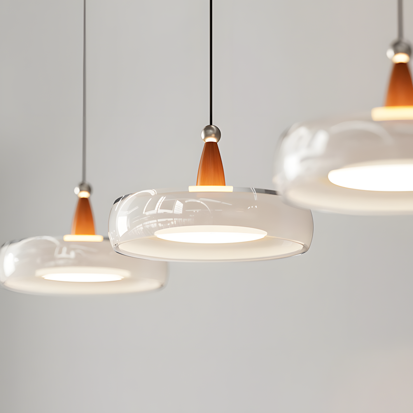 Champagne Linear 3-Light Glass Pendant with Wood-Grain Finish
