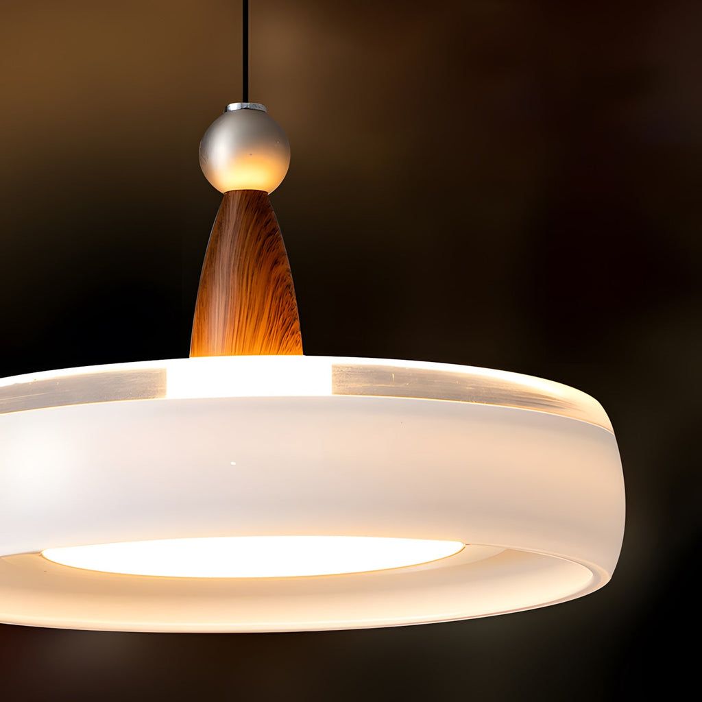Champagne Linear 3-Light Glass Pendant with Wood-Grain Finish