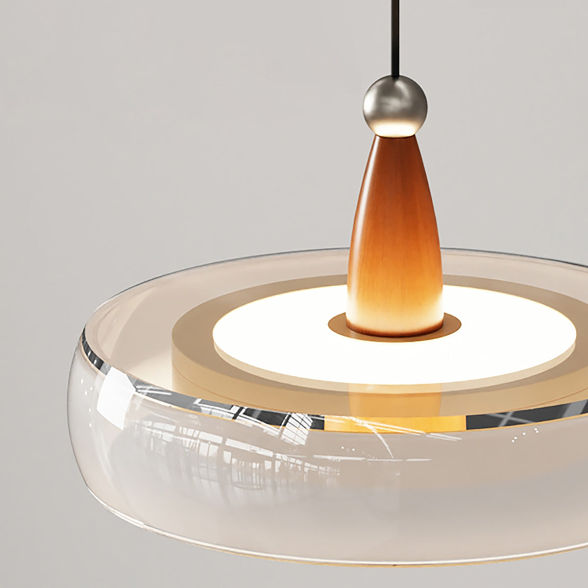 Champagne Linear 3-Light Glass Pendant with Wood-Grain Finish