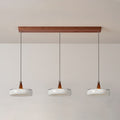 Champagne Linear 3-Light Glass Pendant with Wood-Grain Finish