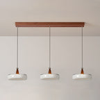 Champagne Linear 3-Light Glass Pendant with Wood-Grain Finish