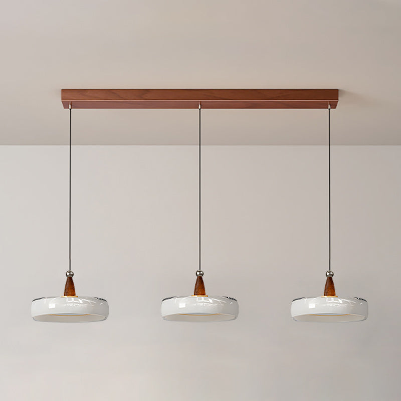 Champagne Linear 3-Light Glass Pendant with Wood-Grain Finish